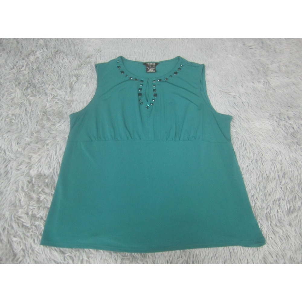 George Womens 2XL XXL Green Tank Top‎ Stretch Collar Detail Casual